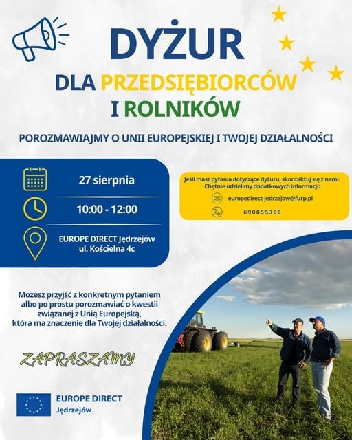 Dyżur dla przedsiębiorców i rolników w EUROPE DIRECT Jędrzejów
